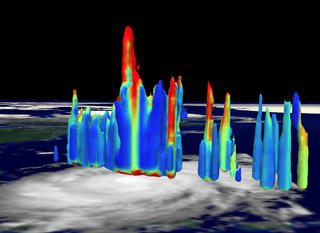 A low angle view of the 18 km Hurricane Bonnie cloud tower