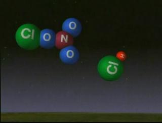 CFCs being broken up by UV radiation and the formation of hydrogen chloride and chlorine nitrate from the resulting chlorine