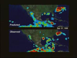 A comparison of daily precipitation observed by TRMM for September, 1999, with rainfall from a new forecast technique