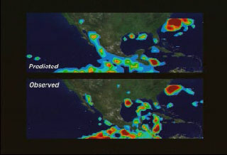 A comparison of daily precipitation observed by TRMM for September, 1999, with rainfall from a new forecast technique