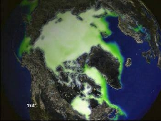 Arctic sea ice concentrations in March of each year from 1979 through 1998