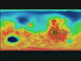 In this visualization, using MOLA data, we take a closer
look at where the hidden channel of water is located.