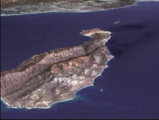 Flying over the Channel Islands off the coast of Santa
Barbara, Ca. Using Landsat 7 data (taken in July 28, 1999), and drapping it on
to USGS Elevation data. We are able to fly in a 3D world and view the mountains
and valley.