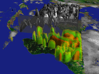 A view of Iris precipitation data, looking southeast.