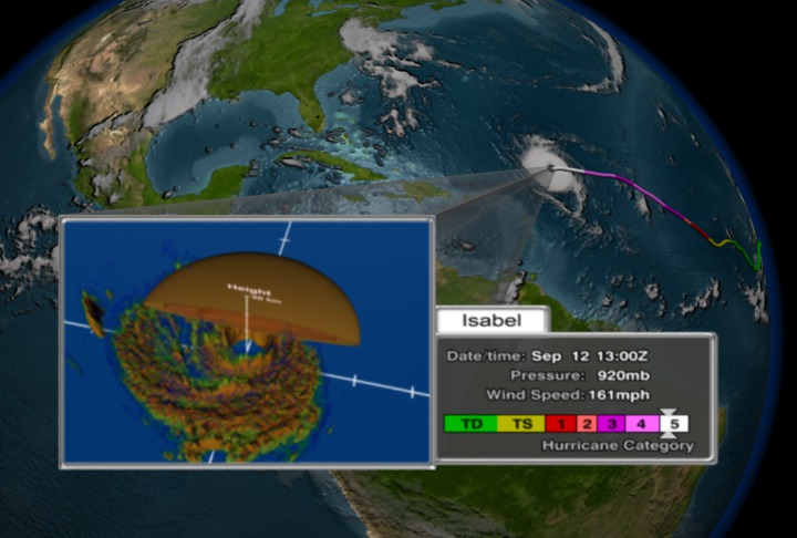 Hurricane Isabel with rain structures and warm core