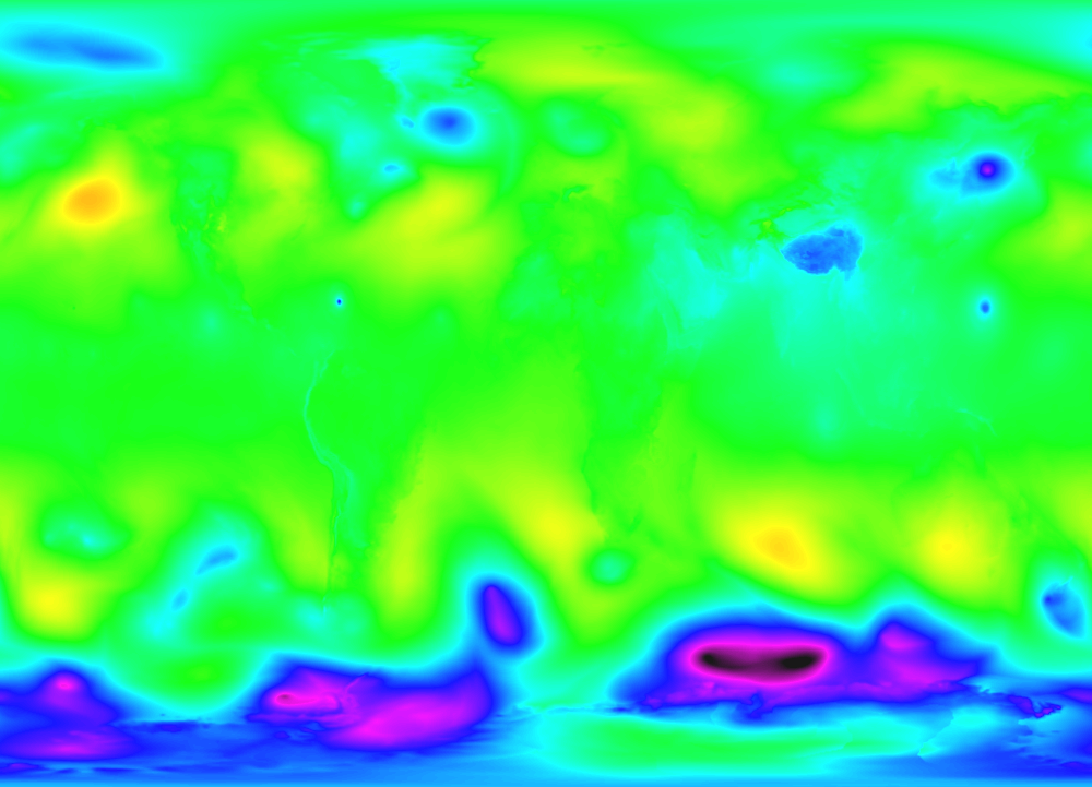 Global atmospheric sea level pressure from the 0.25 degree resolution fvGCM atmospheric model for the period 9/1/2005 through 9/5/2005.This product is available through our Web Map Service.