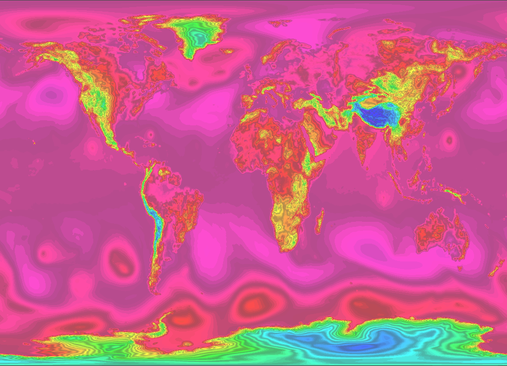 Global atmospheric surface pressure from the 0.25 degree resolution fvGCM atmospheric model for the period 9/1/2005 through 9/5/2005.This product is available through our Web Map Service.