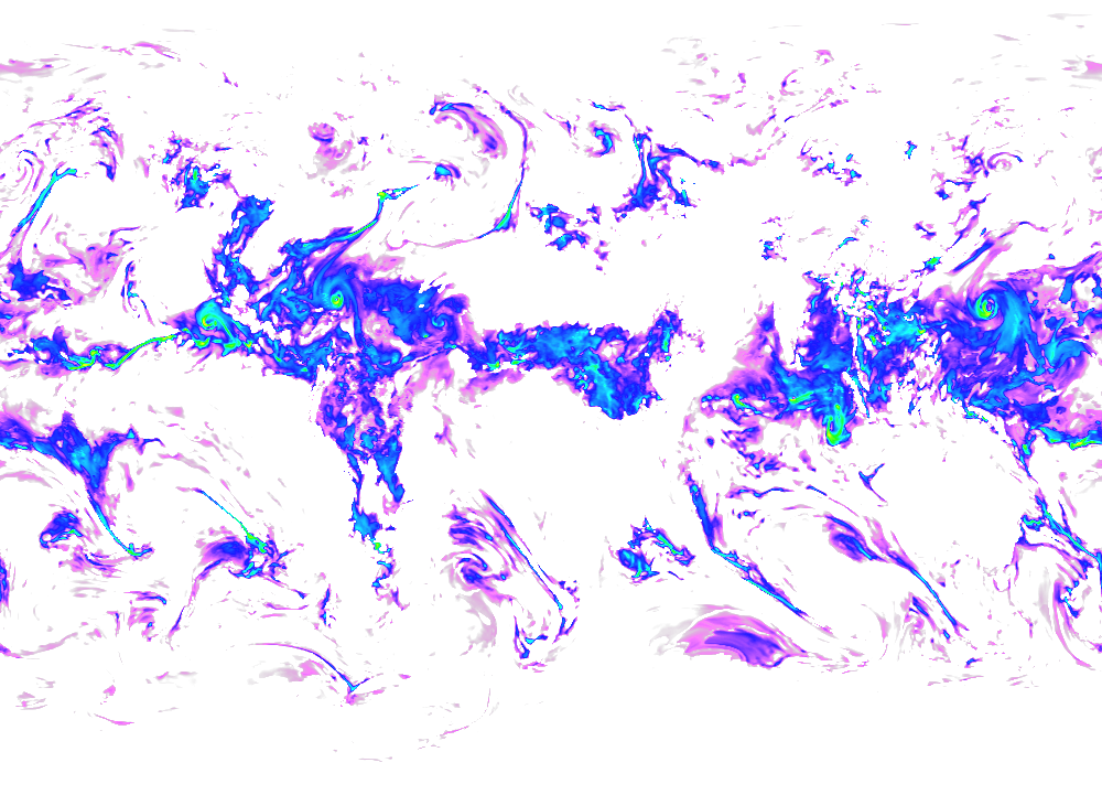 Global convective precipitation rate from the 0.25 degree resolution fvGCM atmospheric model for the period 9/1/2005 through 9/5/2005.
This product is available through our Web Map Service.