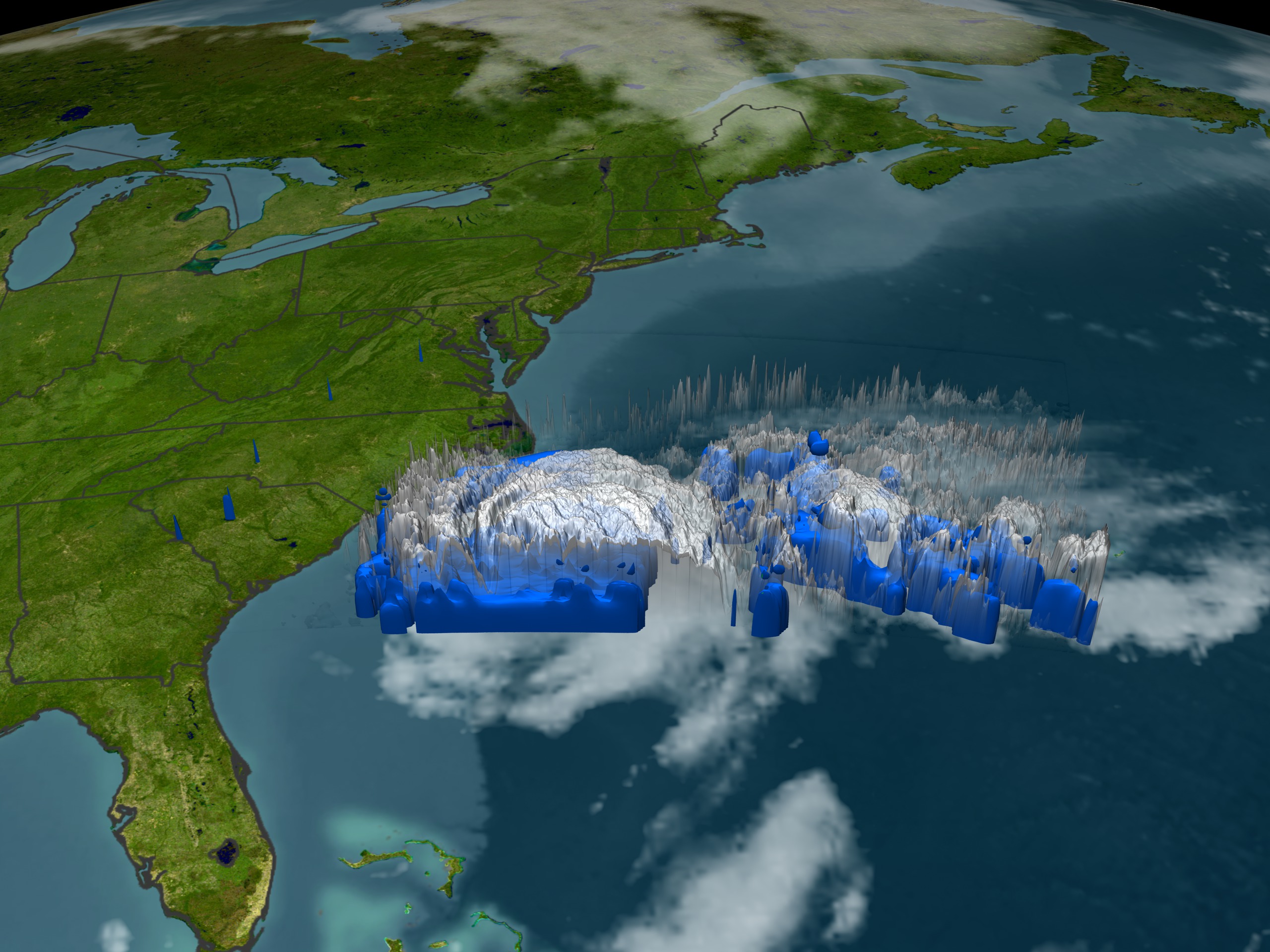 Hurricane Ophelia at 1648 Zulu.
Peer under the clouds to see the rain structure fueling the storm.