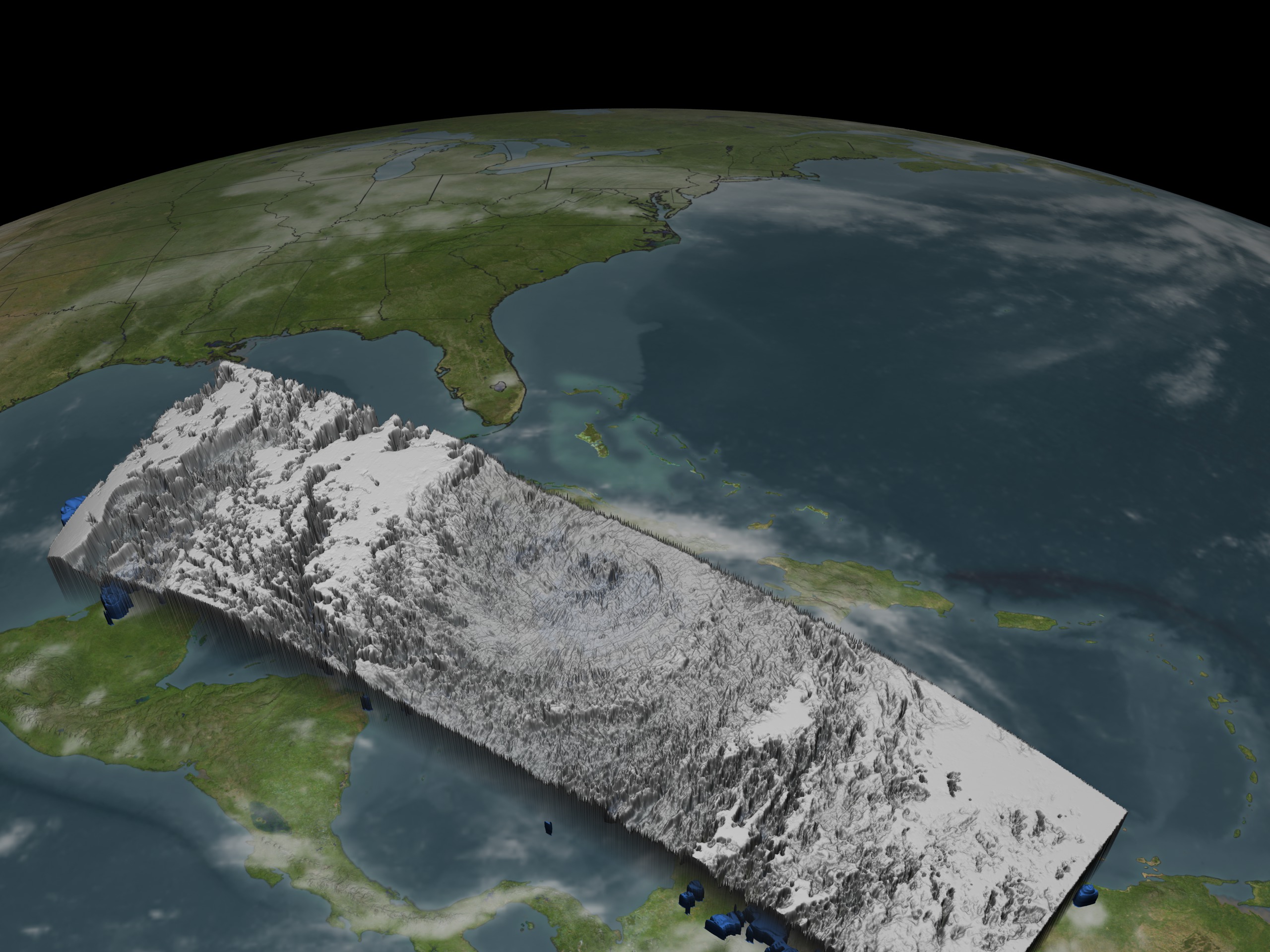 Hurricane Dean attacks  Jamaica and threatens the Yucatan Peninsula.  The TRMM satellite peers under the clouds to see the rain that powers this intense storm.