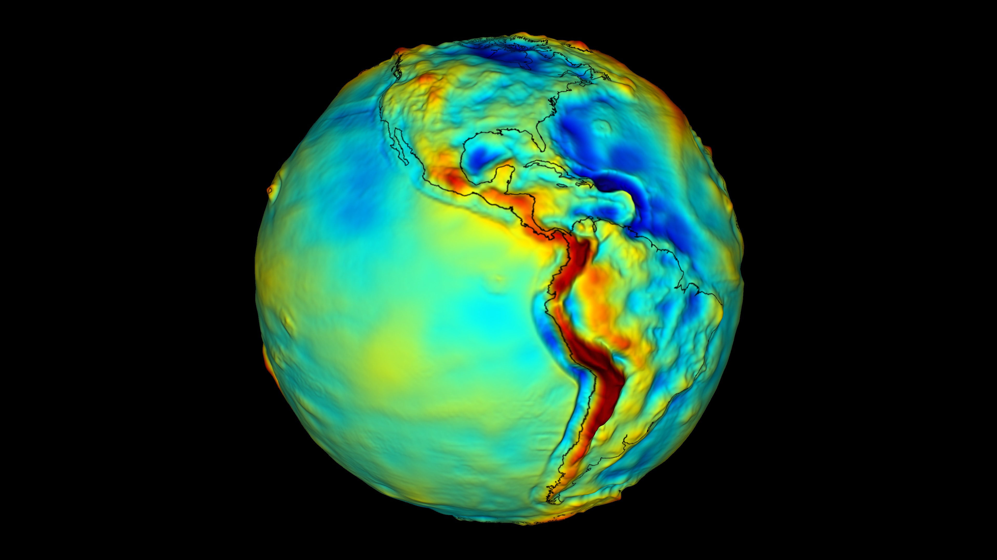 Rotating globe with outlines of land masses.