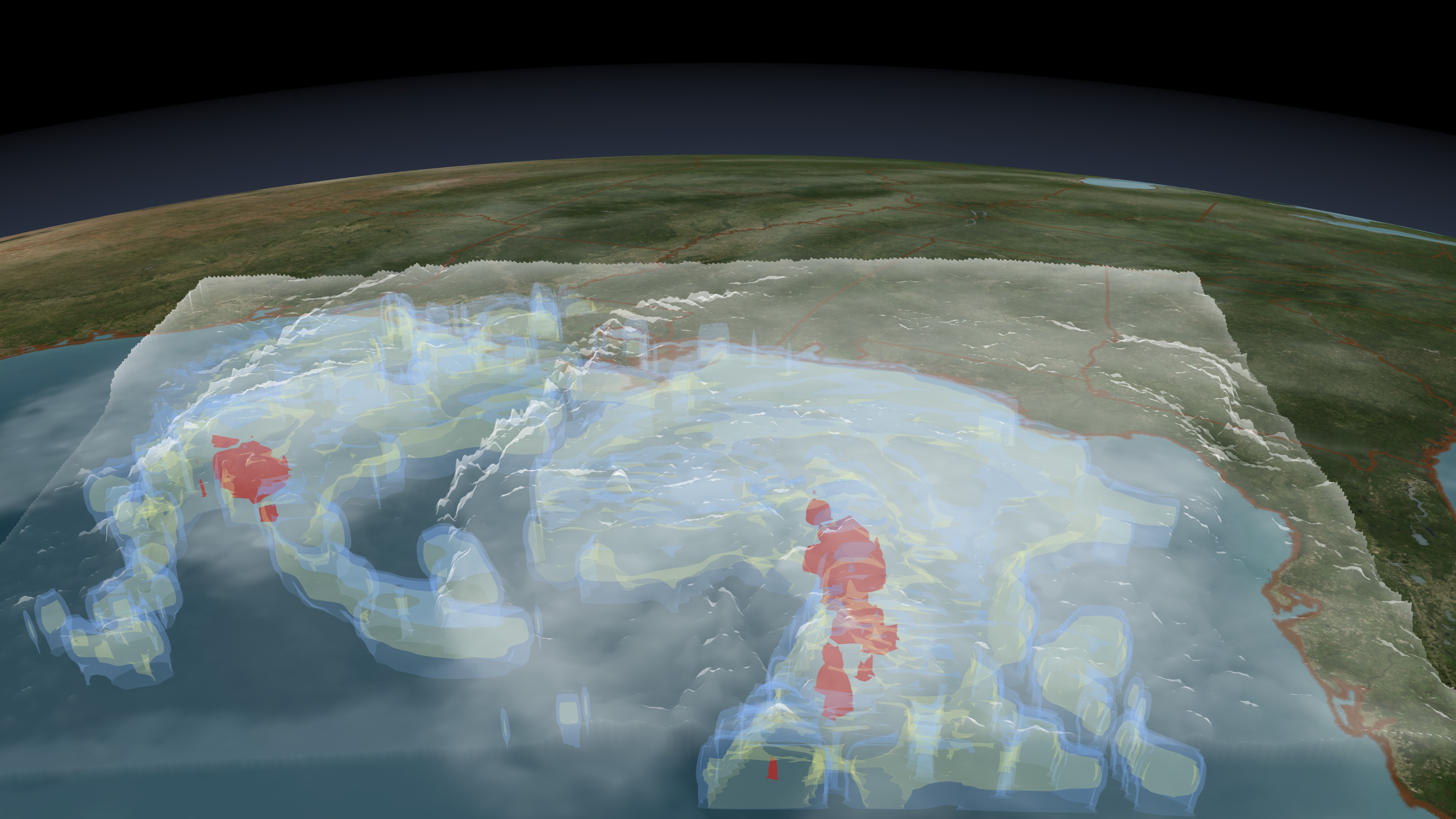 Clouds from NASA's TRMM/VIRS satellite on top of Tropical Storm Ida's  rain structure.