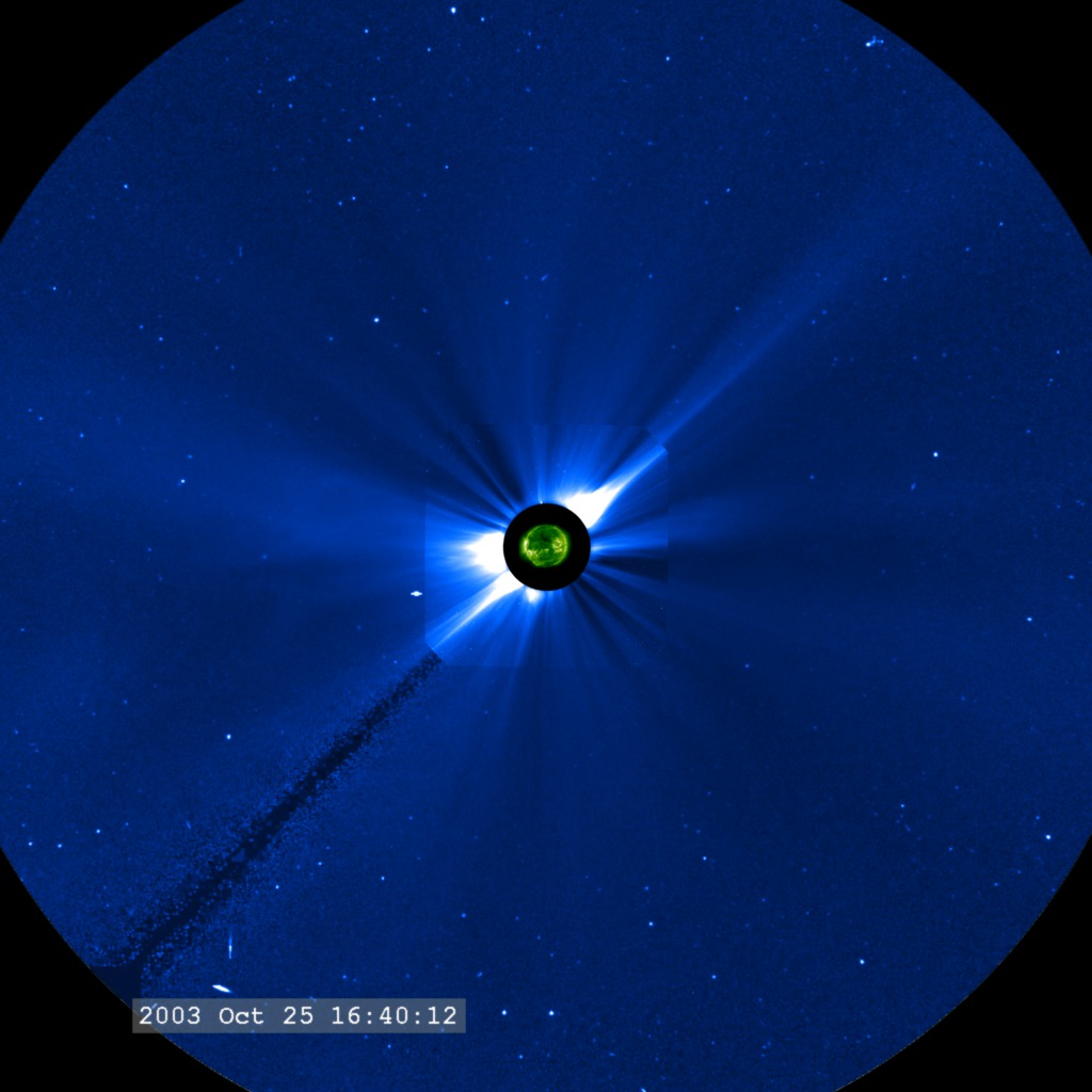 A 1Kx1K movie of the 2003 solar storms seem by SOHO.