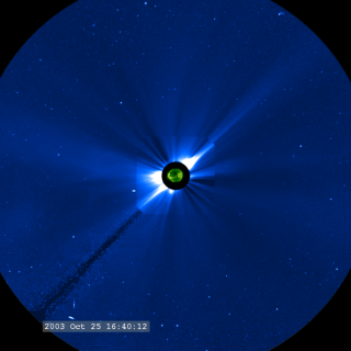 A 1Kx1K movie of the 2003 solar storms seem by SOHO.