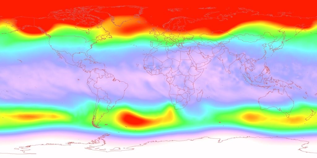 The ozone hole develops during the southern hemisphere winter and spring. Winter begins as the sun sets over Antarctic in the March-April period. Because of the absence of sunlight during the dark polar night, the lower stratosphere cools off. This animation shows temperature. In the August-September period, temperatures are below -70 degrees Celsius (203.15 degrees Kelvin) over a wide region.