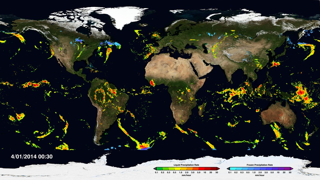 Animation of IMERG precipitation rates from 4/1/2014 through 9/30/2014