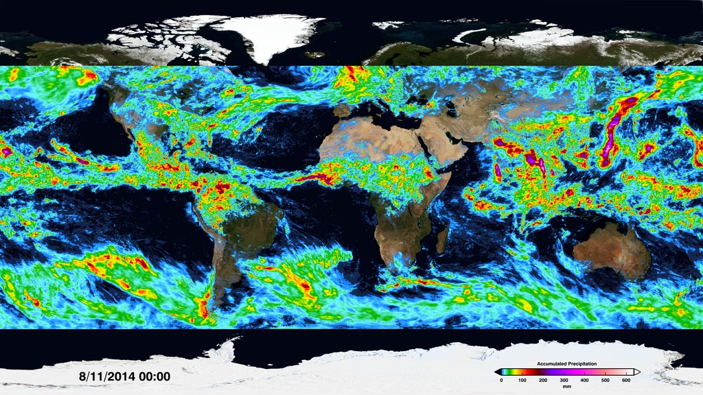 An animation showing global precipitation accumulating from 8/4/2014 through 8/10/2014.  The very large accumulation near Japan is Typhoon Halong.  This accumulation is calculated from the IMERG precipitation dataset.This video is also available on our YouTube channel.