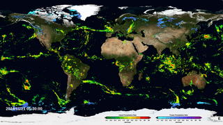 An animation of the most currently available global precipitation data from IMERG.