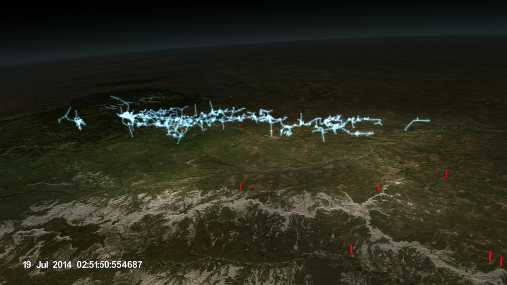 The lightning event occurred in the west South Dakota around 2:50 PM on July 19th, 2014. It lasted about 1.5 seconds. 