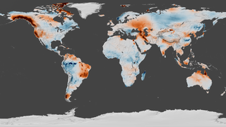 Print resolution map of the world depicting GRACE Terrestrial Water Storage Anomaly as of April 2015 relative to a 2002-2015 mean.