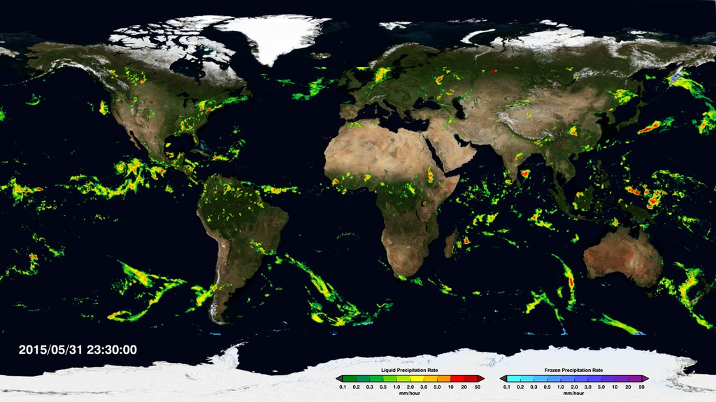 This movie shows IMERG liquid and frozen precipitation for the period June, 2015, through September, 2015.This video is also available on our YouTube channel.