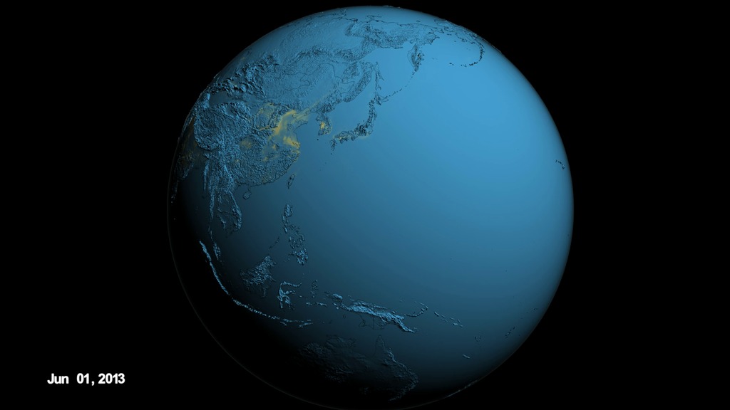 The visualizatiion of nitrogen dioxide (NO2) over the Korean peninsula in June 2013.