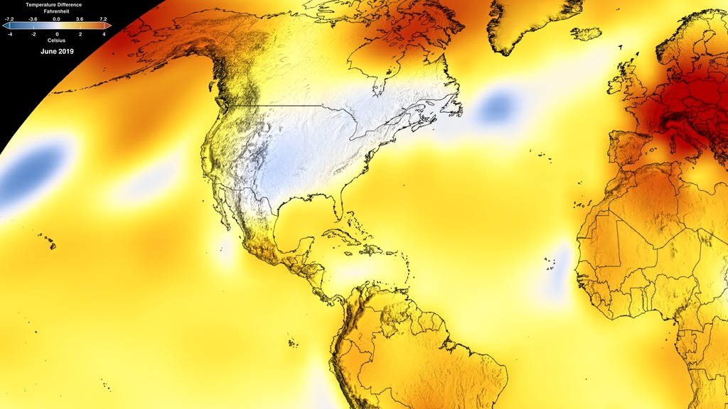 Monthly Global temperature Differences in the contiguous United States and Alaska.Alaska had its second warmest June since statewide records began in 1925.