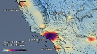 Animated Gif -tropospheric NO2 from March 25-April 25 time series in southwestern US.