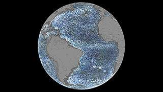 This is a collection of visualizations of ocean flows created in support of NASA's 2020 sea level rise campaign.  There are 5 regions of focus:
  • central Pacific
  • central Atlantic
  • southeast Asia
  • US east coast
  • US west coast

The span of time shown in each visualization is about 10 months.  The data used for each visualization comes from the ECCO-2 ocean model using data from 2010-01-15T00:12:58 to 2010-11-22T11:10:31.  Each frame of the animation is approximately 2 hours apart.