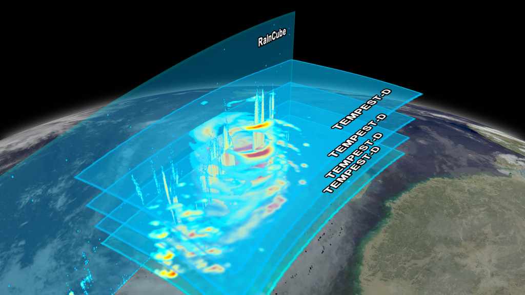 Typhoon Trami as seen through TEMPEST-D and RainCube on September 28, 2018.