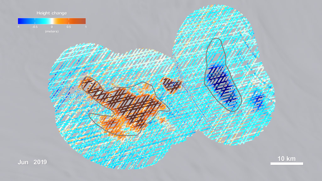 Data visualization sequence of surface-height anomaly data from NASA's ICESat-2 mission for Conway and Mercer subglacial lakes. This sequence includes colorbar, timestamp, scale bar and lake outlines.