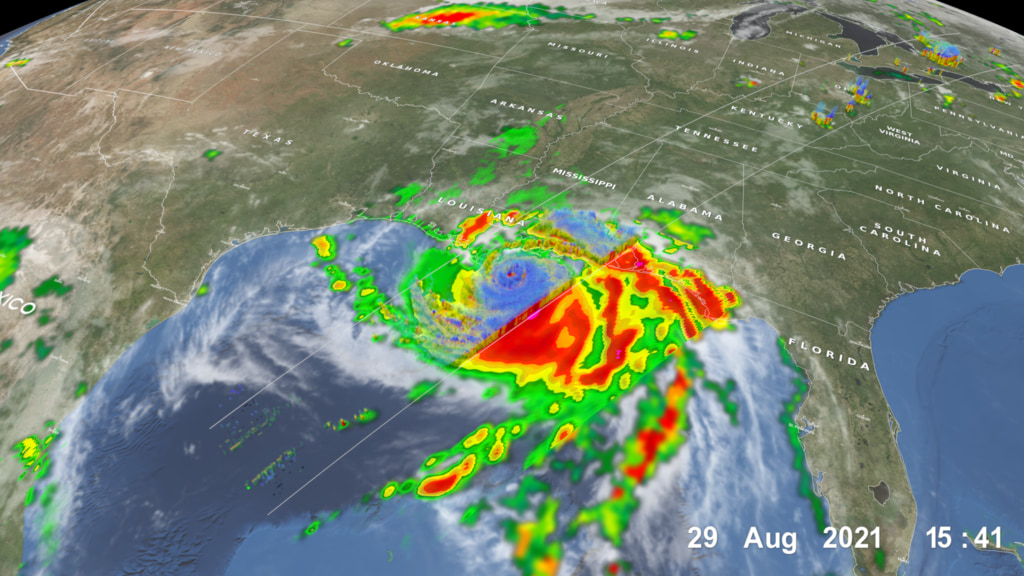 Hurricane Ida off the Louisiana coast as a Category 4 hurricane on the morning of Sunday, August 29th at 10:13am (CDT) right before making landfall.