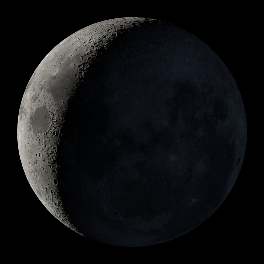 Waxing crescent. Visible toward the northwest in early evening.