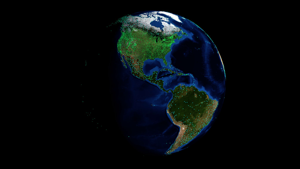 Weather stations currently used in the GISS Surface Temperature Analysis (v4). The size of the station markers is varied to reduce overplotting and is not indicative of any properties of that station.