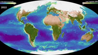 Example composite of 5 years of Mollweide projected data of Earth's biosphere beginning March 2017 through February 2022.