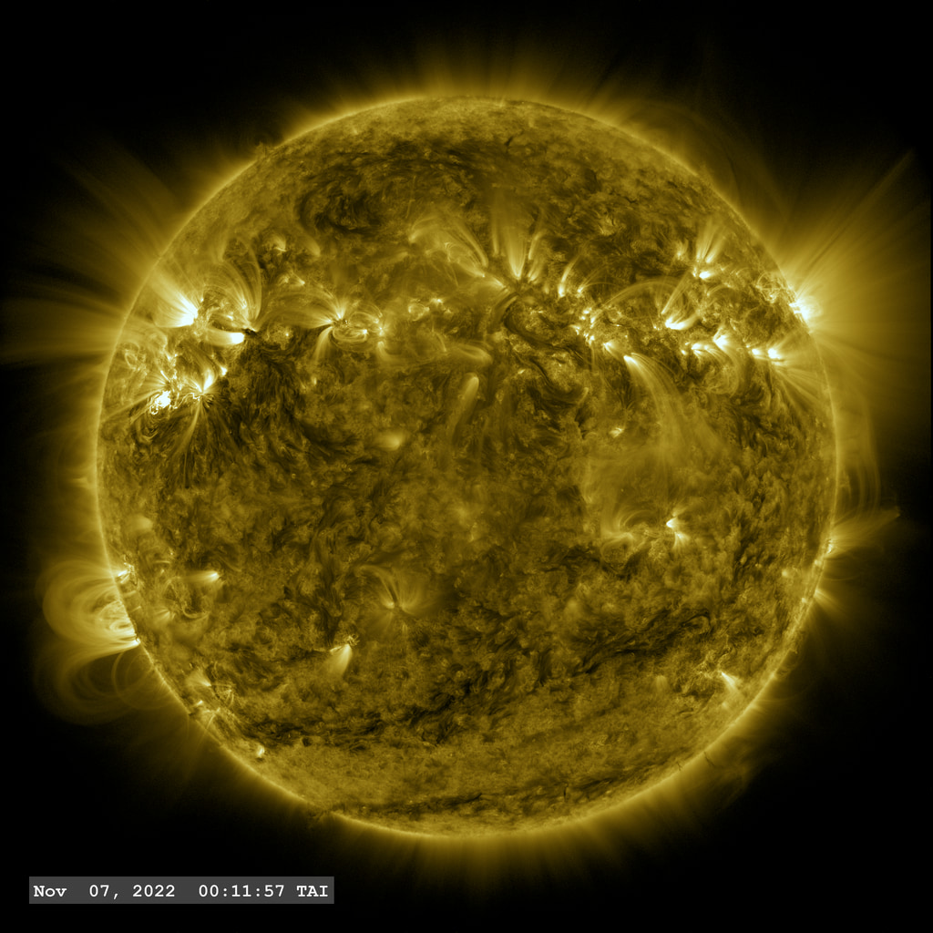 The slow build-up of a solar active region erupts with an M5.2 flare and ejection of some solar material, as seen in AIA 171 Angstrom filter.   The actual flare is more visible in AIA304 below.  Correction is applied for the instrument Point-Spread Function (PSF).