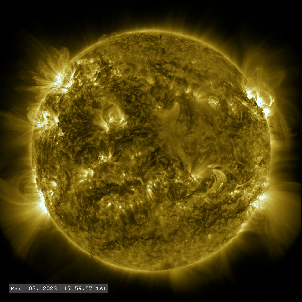 Active Region AR13234 launches an X 2.0 flare just before rotating over the upper right limb of the Sun in this view from the SDO/AIA 1771A filter.  The point-spread function correction (PSF) has been applied to all this imagery.