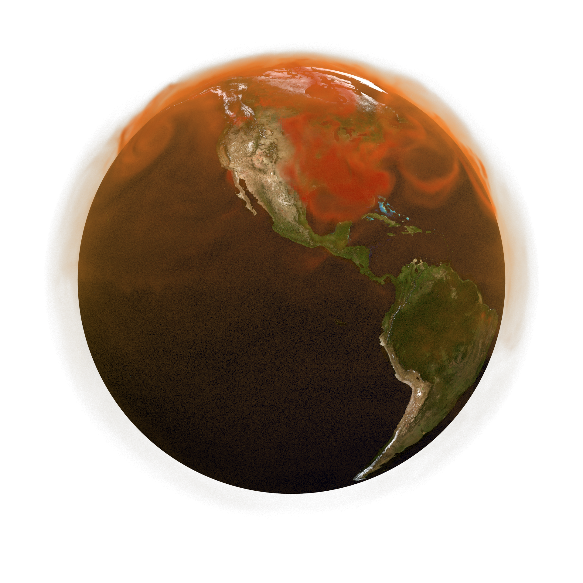 Visualization of the total carbon dioxide (CO₂) on a global scale added on Earth's atmosphere over the course of the year 2021 (without the timeline).