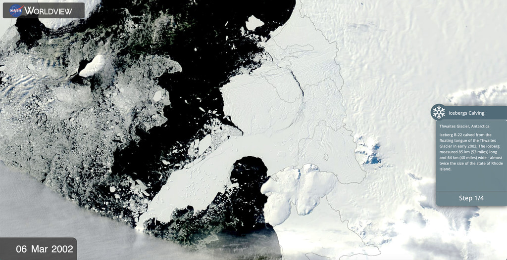 Iceberg B-22 calved from Thwaites Glacier, located in Antarctica in early 2002. From the vantage point of space we track its journey and evolution during the last 21 years.