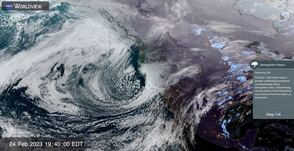 Atmospheric rivers are long, narrow regions in the atmosphere - like rivers in the sky - that transport moist air from the tropics to higher altitudes, even up to the poles. The moist air combined with high wind speeds, produces heavy rain and snow.