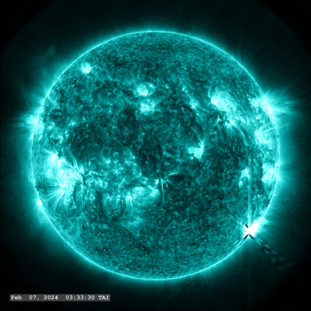 Active Region 13575 near the lower right limb of the solar disk erupts with an M5.1 class solar flare in this view from the SDO/AIA 131 angstrom filter.