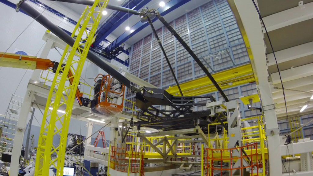 Time lapse of engineers at NASA Goddard Space Flight Center testing the deployment of Webb Telescope's Secondary Mirror and Support Structure.   