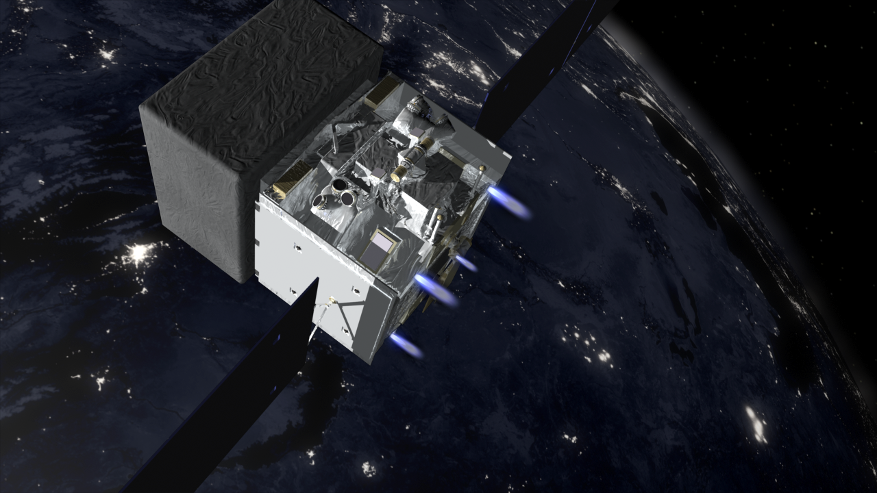 Sequence of maneuvers made by the Fermi Gamma-ray Space Telescope to avoid a potential collision with Cosmos 1805.  The spacecraft rolled from its normal orientation to point along its direction of motion.  It rotated its solar panels to keep them out of the way and stowed its antenna for the same reason.  Then it fired its main thrusters for 1 second which altered its orbit slightly.