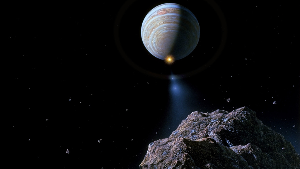 Fragments of a shattered comet collide with Jupiter.