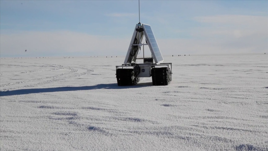 From May 6 to June 8, 2013, GROVER was in Greenland. GROVER, the Goddard Remotely Operated Vehicle for Exploration and Research, also known as the Greenland Rover, was based at Summit Camp on the ice sheet of Greenland. NASA's Dr. Lora Koenig was working with two students from Boise State University, Gabriel Trisca and Mark Robertson, to evaluate the robot for polar research. For complete transcript, click here.Watch this video on the NASA Goddard YouTube channel.