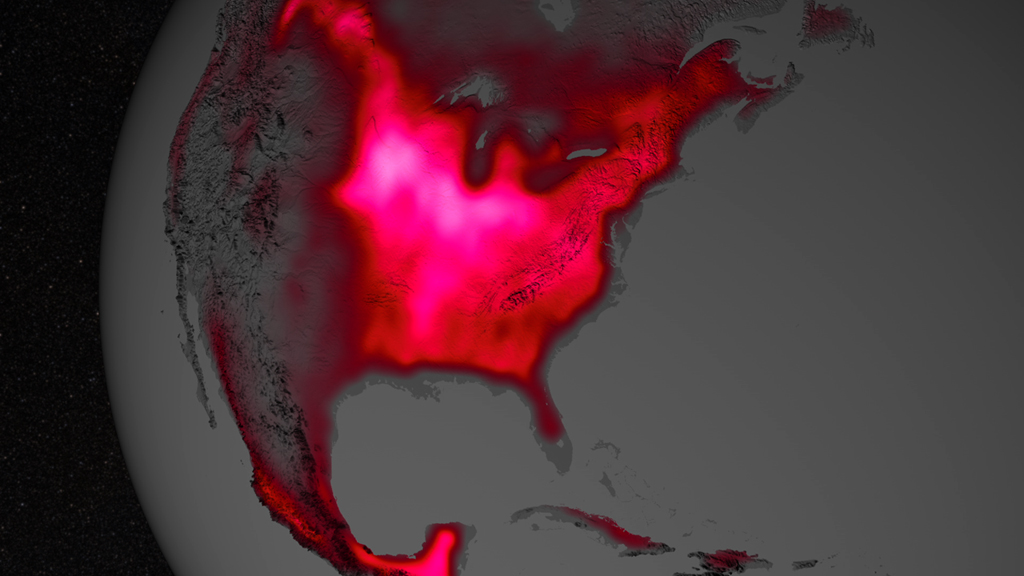 A glow emanates from Earth's thriving land plants.