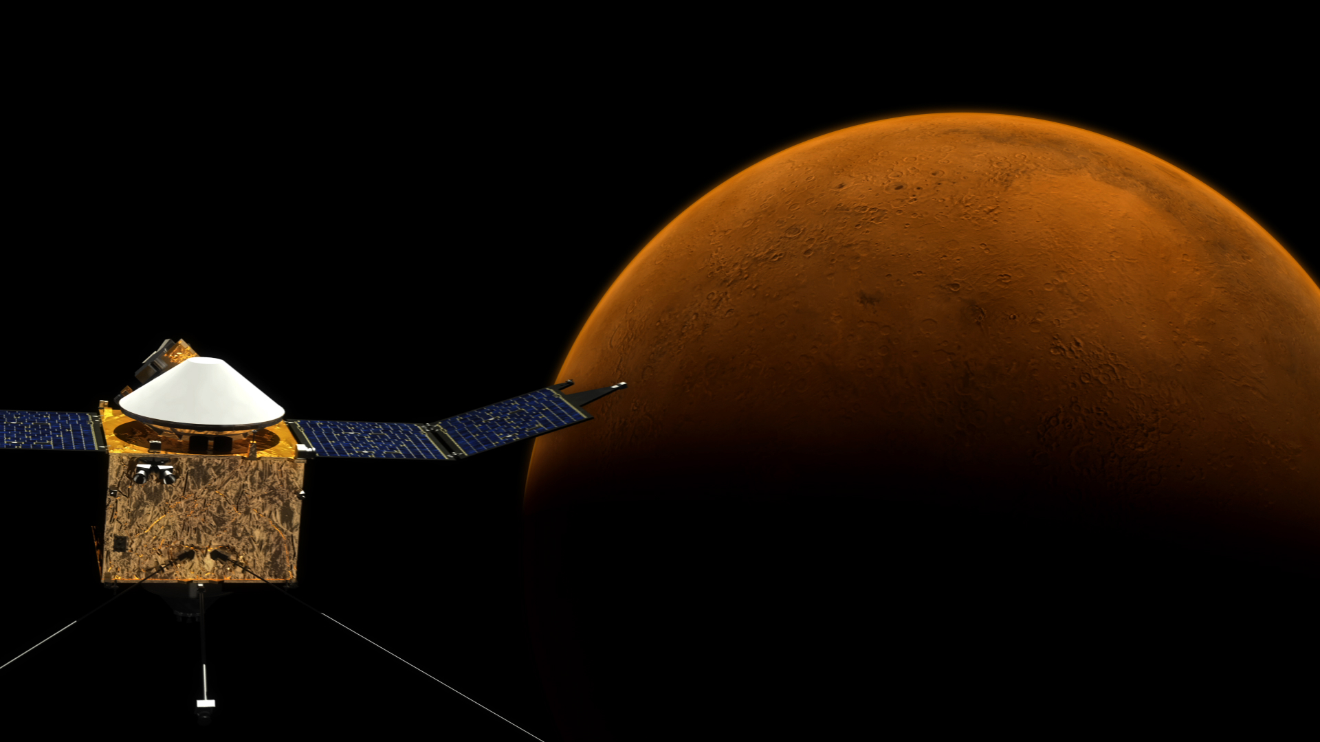 LEAD: NASA’s MAVEN satellite is still on track flying to Mars to help answer questions about why our sister planet is so much different than Earth.  

1. Four billion years ago, Mars may have looked like Earth. 

2. But where did Mars's water and atmosphere go? 

3. Earth's powerful magnetic field protects us from the solar wind. 

4. On Mars there is NO north-south magnetic field to deflect solar energy. Scientists suspect the Martian atmosphere was stripped away by the solar wind. 

TAG: MAVEN is traveling at 65,000 miles an hour, taking 10 months before arriving at Mars in September 2014.