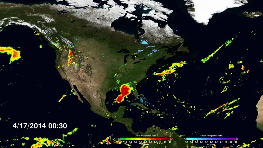 LEAD: For the first time weather forecasters can track practically every rain storm, blizzard and hurricane around the world every 30 minutes.
1. The new NASA satellite mission, called GPM, now allows data from a dozen satellites to be assimilated.
2. The data yields an unprecedented high-resolution view of storms around our world, even over the wide-open oceans where we have very few weather data stations.
3. The GPM Core Observatory is the first satellite designed to measure falling snow, shown here during the Nor’easter in January, 2015.
TAG: This new data will help improve weather and climate forecasts.
