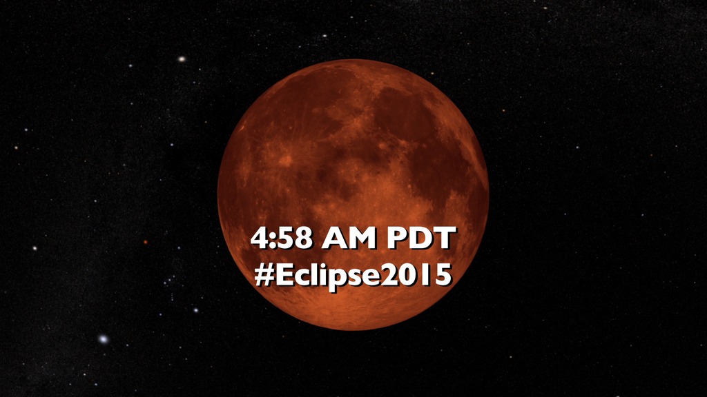 LEAD: Early risers on Saturday morning (April 4, 2015) will have a chance to see the shortest total lunar eclipse of the century.
1. The moon will turn red as it crosses the earth’s long shadow for less than five minutes.
2. Why is the moon red rather than dark if it is in the earth’s shadow?
3. Turns out the earth’s atmosphere acts as a filter and a prism.
4. Similar to a sunset, the light becomes red.
5. The earth’s atmospheric 'lens' bends this red light only slightly, which is enough to bask the 2000-mile diameter moon in red light.
6. The lunar eclipse starts at 4:58 AM Pacific Daylight Time.
TAG: Best viewing will be in the Western United States, early Saturday morning. The next total eclipse is not until September 2015.
