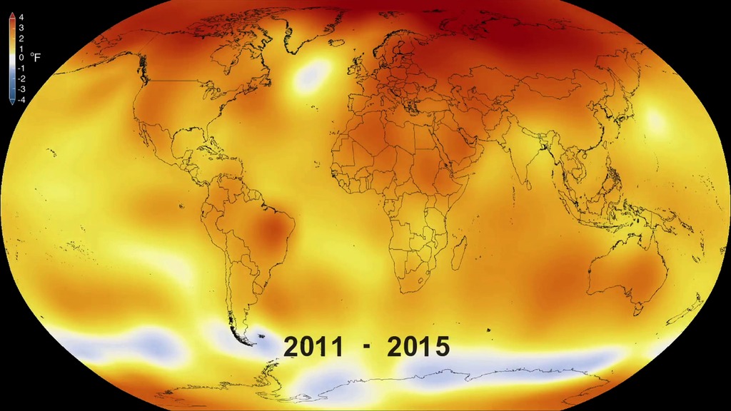 LEAD: NASA and NOAA report today that 2015 was by far the warmest on record. 1. In this specific graph NASA compares global temperatures to the base line temperature of 1880 to 1899,  when the fossil fuel burning was much less than today.  With this reference period  2015 was warmer by 1.95 degrees Fahrenheit. 2. The global time lapse from 1970 shows that 2015 warming is a continuation of a long term trend of global warming. 3. Looking back at just the month of December, 2015, 29 US states had the warmest December on record by nearly 6 degrees F, and parts of Europe also had a record warm December.TAG: The current El Niño has played a part in the warming, but 2015 would be a record with or without El Niño.